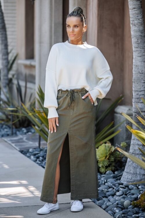 Long sleeve gathered hem long dress styled look