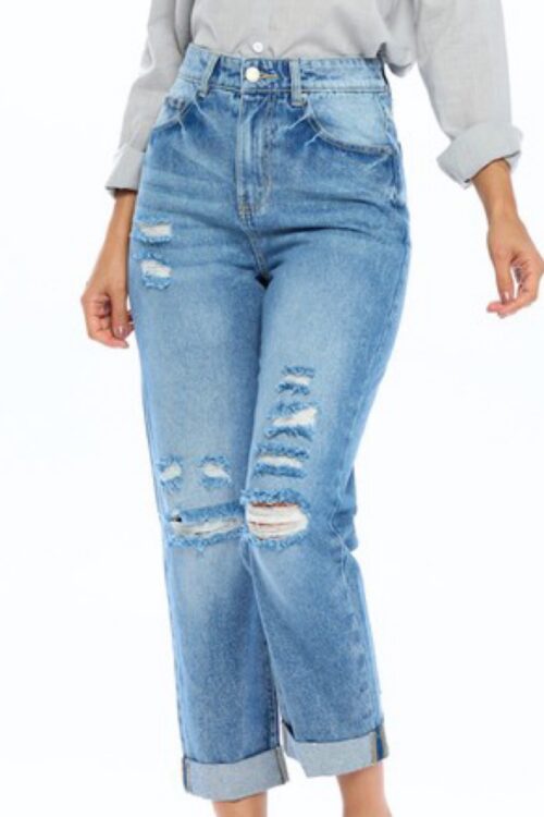 High Rise Ripped Boyfriend Jeans