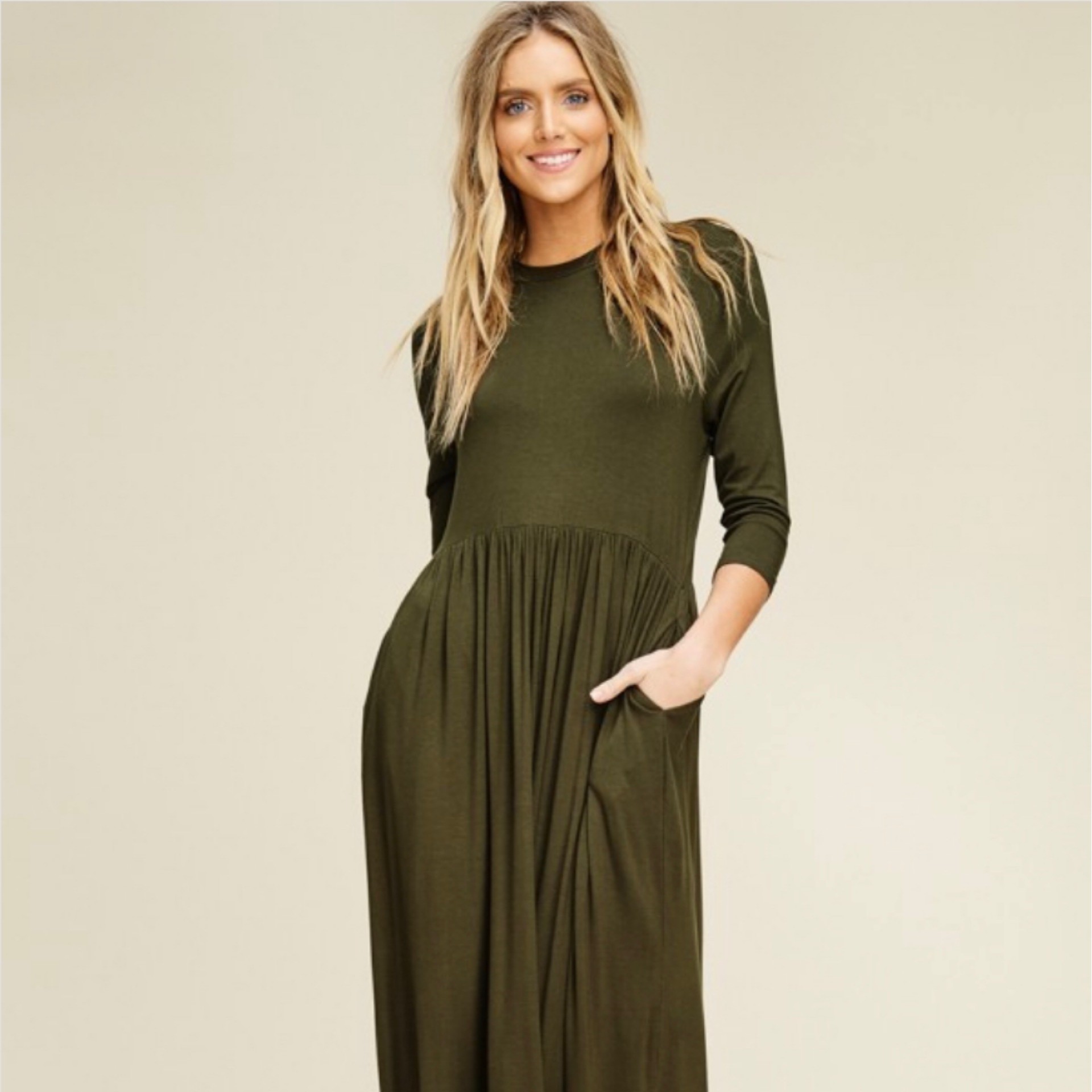 Solid Knit Maxi Dress - Olive - Karishma Boutique