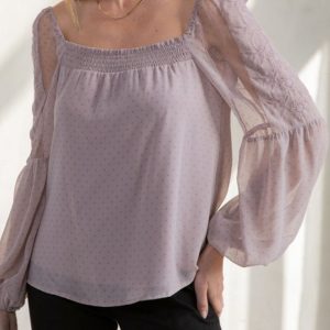 Sheer Chiffon Polka Dot Square Neck Flowy Blouse