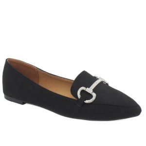 Swirl elegant black suede flat loafer