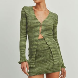 Multicolored Mixed Yarn Ruffle Detailed Cardigan