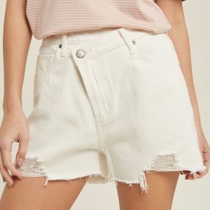 Overlap Distressed Denim Shorts