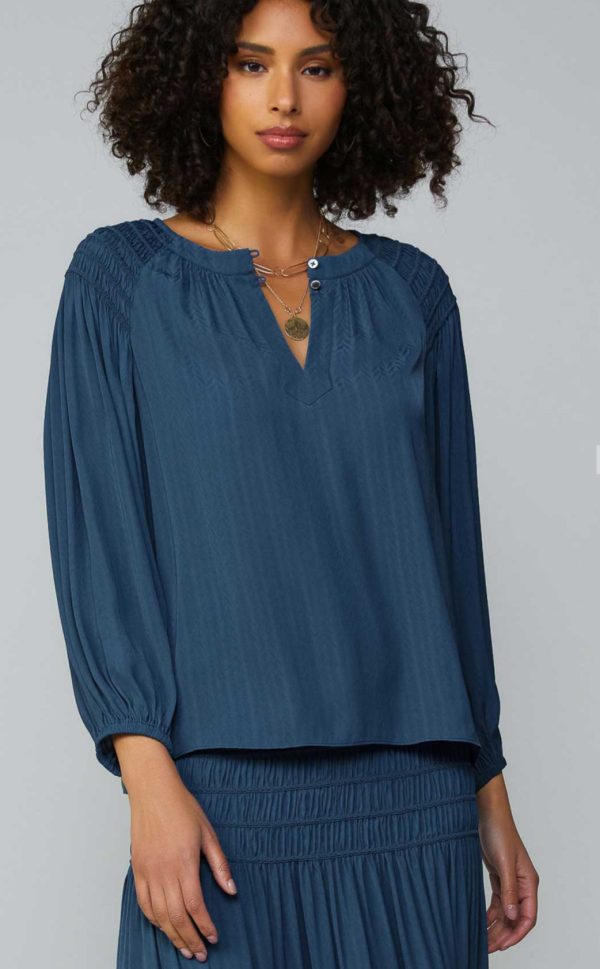 LONG SLEEVE SPLIT NECK WITH BUTTON BLOUSE