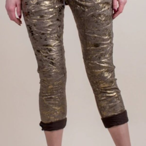 Faux Suede Pants with Metallic Foil Print