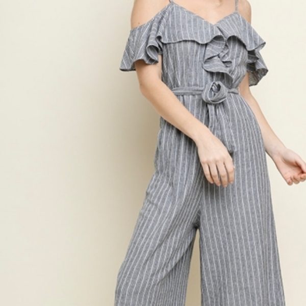 Ruffled Front Pinstripe Blk