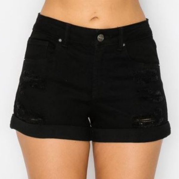 DESTRUCTED DENIM SHORTS