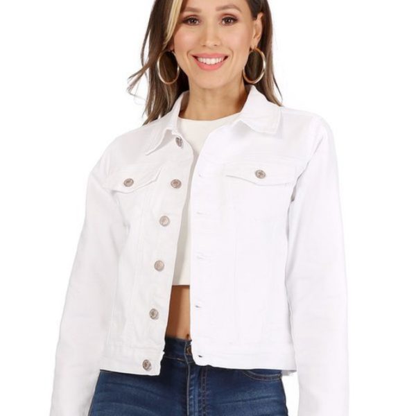 White Long Sleeve Bottom Up Jacket With Pockets