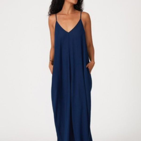 Crinkled Rayon Gauze Sleeveless V-Neck Maxi Dress