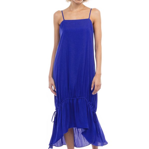 Square Neck Drawstring Midi Dress - Capri Blue