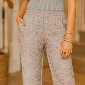 Crinkled Metallic Elastic Waist Resort Pants