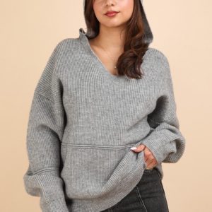 Cozy Oversized Knit Sweater Hoodie Top - Image 3