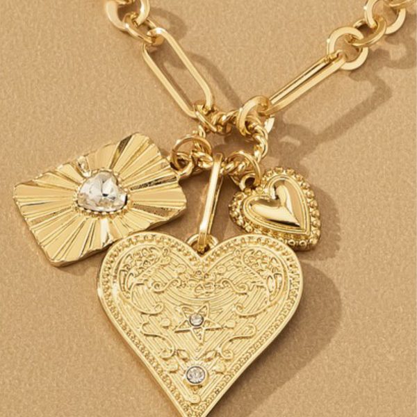 3 Heart Charm cluster necklace