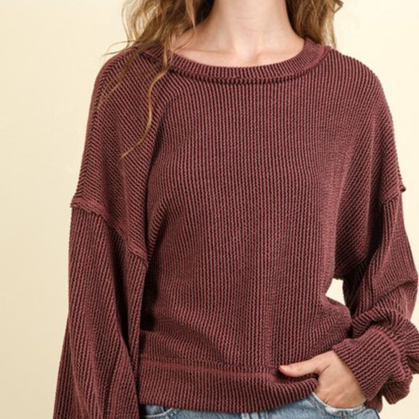 Two Tone Otto Ribbed Oversized Soft Comfy knit Top