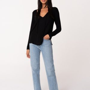 Micro Rib Long Sleeve Knit Pullover Top - Image 3