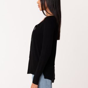 Micro Rib Long Sleeve Knit Pullover Top - Image 4