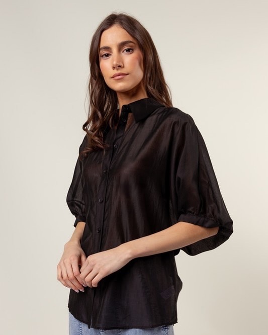 Button Down Blouse With Ruched Keyhole Detail - Image 3