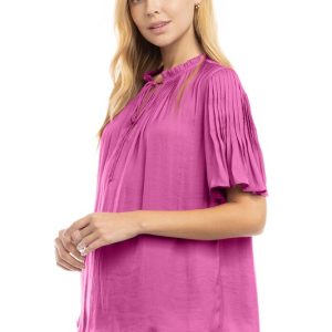 Flutter Elbow Sleeve Tie Neck Blouse - Image 3