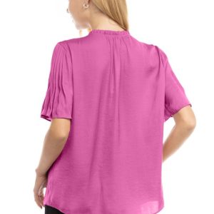 Flutter Elbow Sleeve Tie Neck Blouse - Image 2