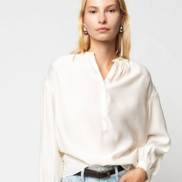 Button-down Blouse With Gathered Neckline