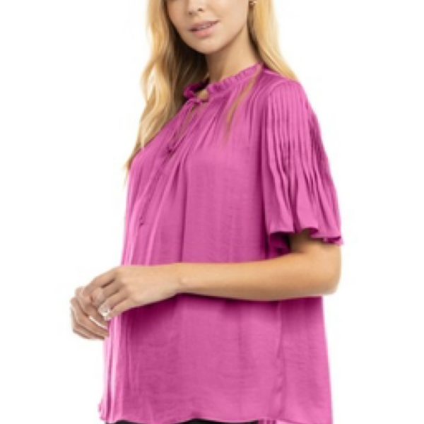 Flutter Elbow Sleeve Tie Neck Blouse