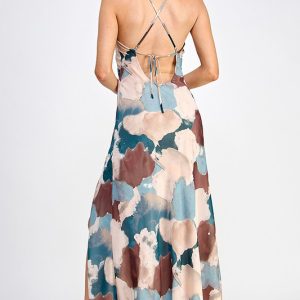 Water Color Cross Strap Open Back Slit Dress - Image 4