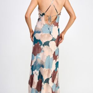 Water Color Cross Strap Open Back Slit Dress - Image 5