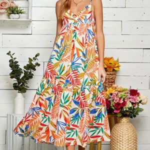 Tropical Print Tiered Dress - Image 4
