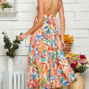 Tropical Print Tiered Dress - Image 2