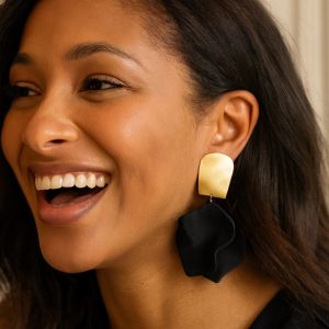 Metal Plated Chiffon Acrylic Rose Drop Earring