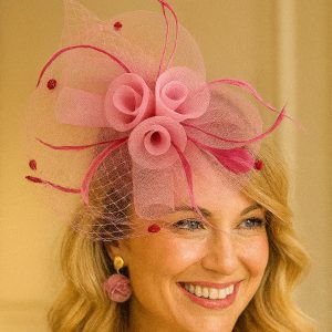 Flower Feather Mesh Bow Fascinator / Headband