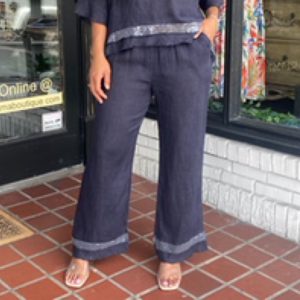 Linen Sequins Hemline Pants