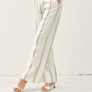 Striped Cotton Blend Straight Leg With Pockets