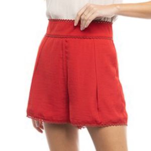 Lace Detail Flare Shorts - Haute Red