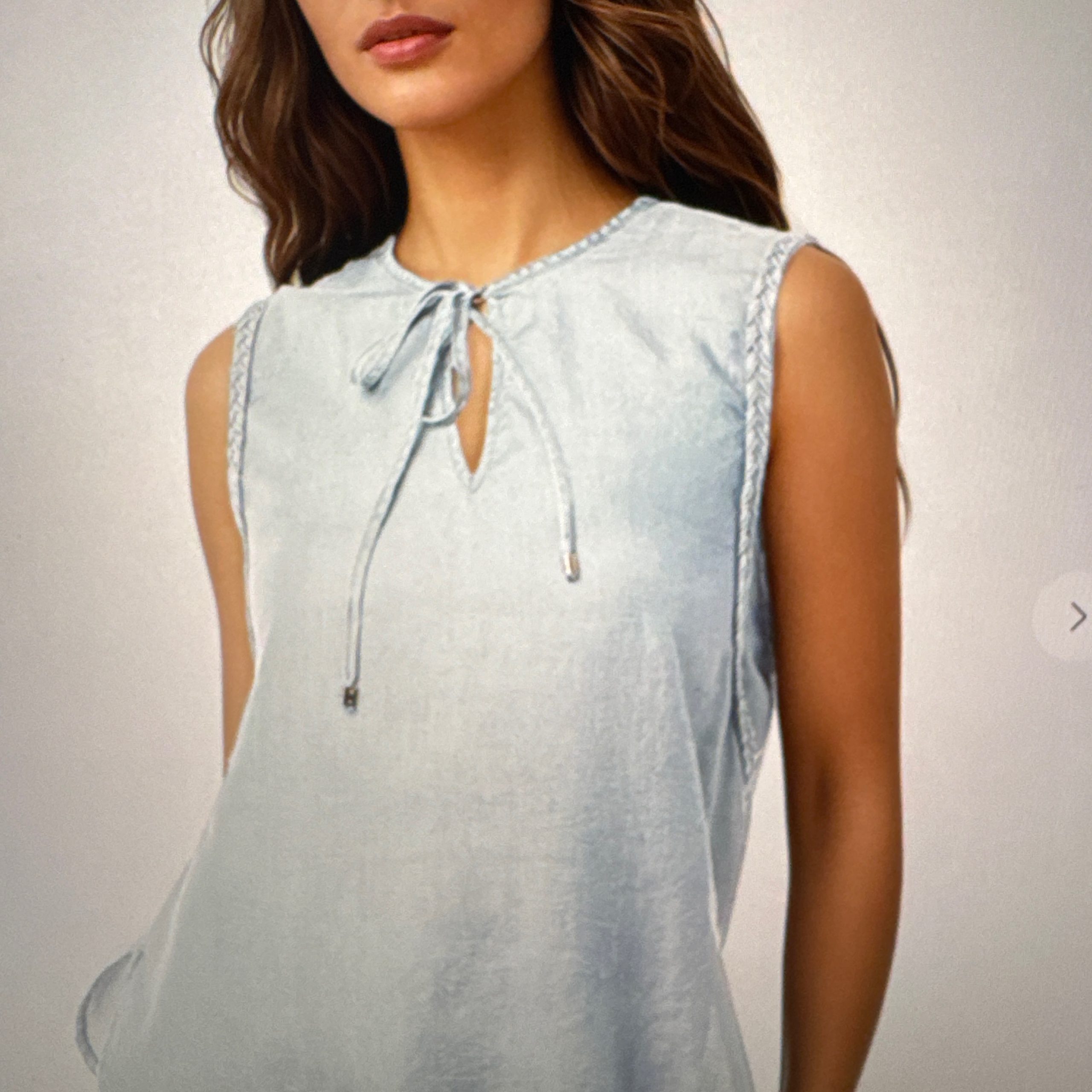 Tencel Sleeveless Top With Braided Detail - Light Blue