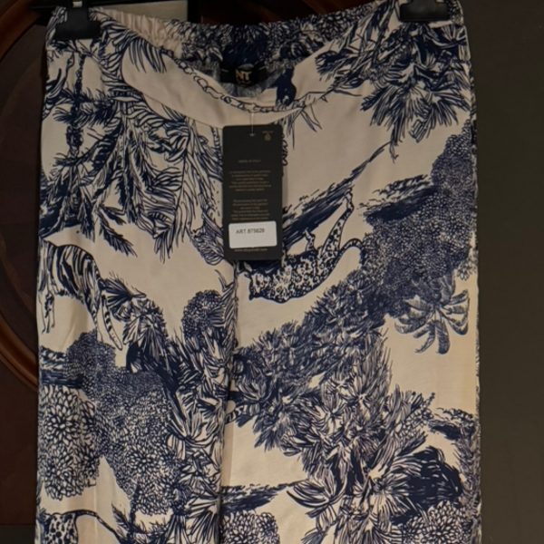 Italian Satin Blue and White Print Pants