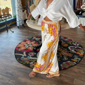 Italian Silk Satin Print Pants