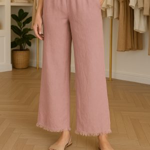 Italian Linen Fringe Button Pants