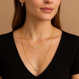Gold Clear Cz Marquee Shaped Teardrop Necklace 36’