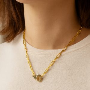 Matte Gold Link Necklace With Pave Lobster Clasp