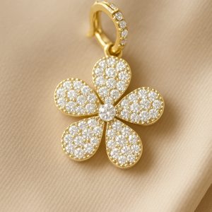 Gold/Silver Large Pave CZ Clover Flower Charm w/Pave Bale lg