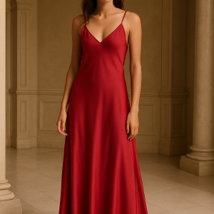 Elsa Red Satin Italian Maxi Slip Dress