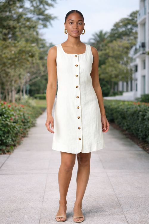 Violette Dress features a button down and an adjustable strap.