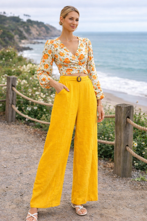 Italian Linen Wide-Leg Pants – Golden Mustard