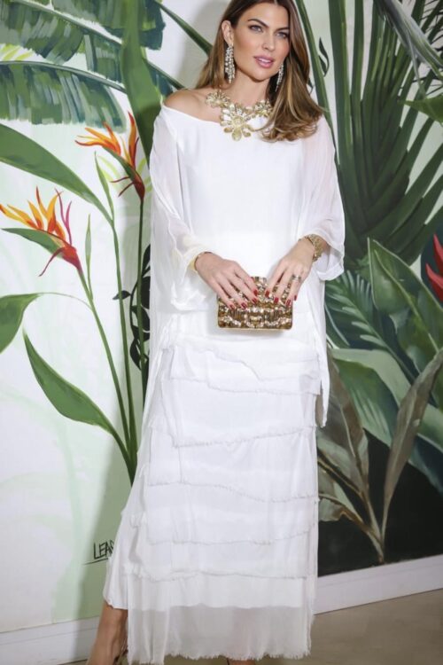 Luna Silk Tiered Maxi Skirt – Soft White