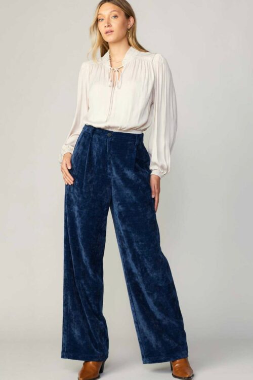 Corduroy High Waist Wide Pants With Pleated Pockets