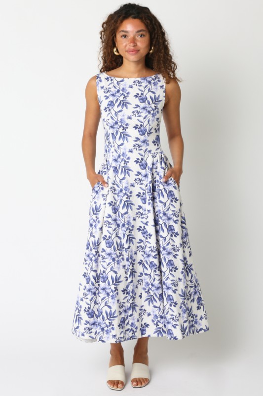 Emma Blue Floral Dress - Image 6