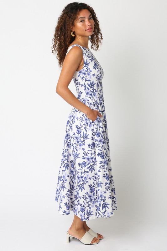 Emma Blue Floral Dress - Image 3