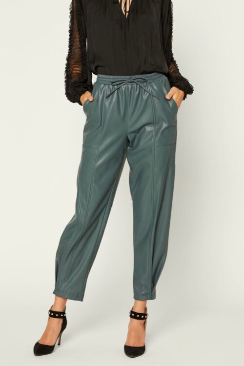 Drawstring Elasticated Waist PU Leather Pants