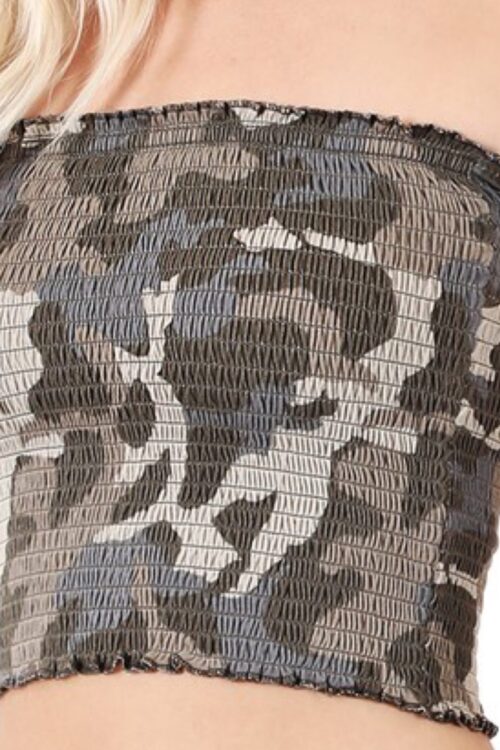 Camouflage Print Smocked Tube Top